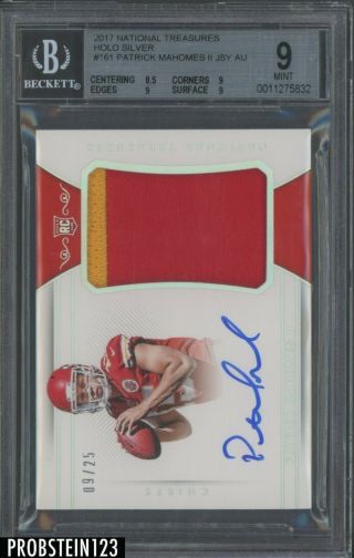 2017 National Treasures Silver Patrick Mahomes Rpa Rc Patch Auto /25 Bgs 9