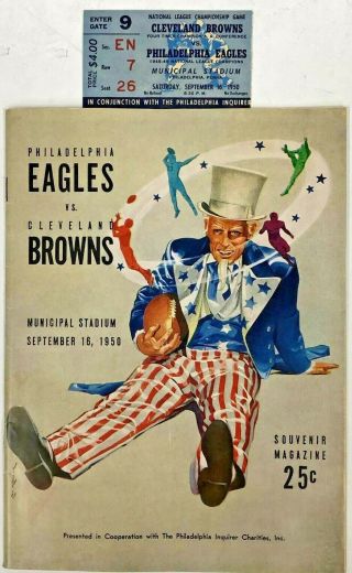 1950 Nfl Football Program/ticket Stub Philadelphia Eagles Vs.  Cleveland Browns
