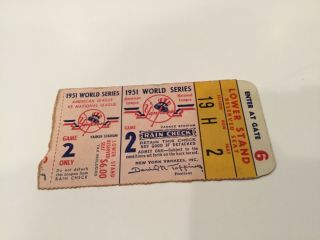 1951 World Series Ticket Ny Yankees Giants G2 Mickey Mantle Mays Rc Dimaggio