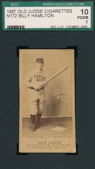 1887 N172 Old Judge " Sliding " Billy Hamilton Bat At Ready Sgc 10 Great Image
