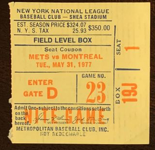 1977 Hof Joe Torre Manager Debut And First Win Ticket Stub 1st Game 5/31/77