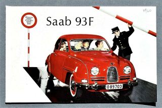 1960 Saab 93f Sales Brochure 6 Pages 4 " X 6 " 60saab