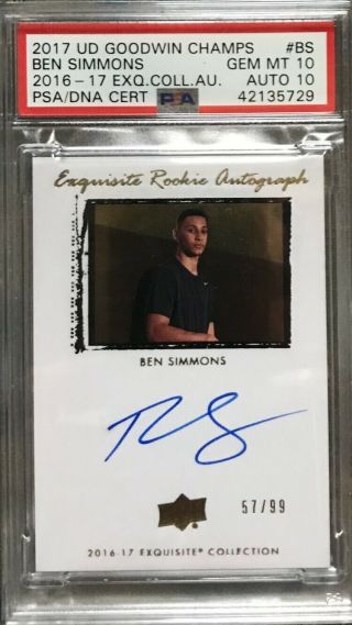 2016 - 17 Ud Exquisite Ben Simmons 76ers Rc /99 Psa 10 Psa/dna 10 Auto Pop 4