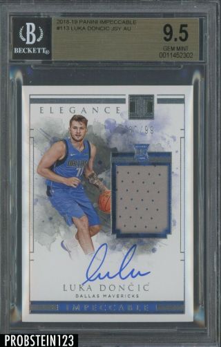 2018 - 19 Panini Impeccable Elegance Luka Doncic Rpa Rc Patch Auto /99 Bgs 9.  5