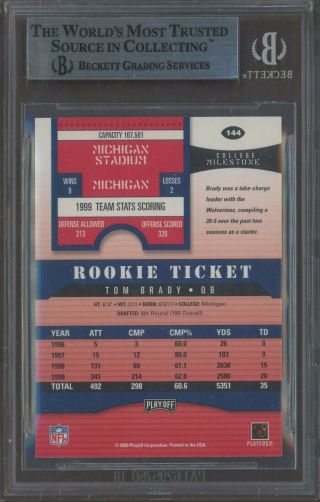 2000 Playoff Contenders Rookie Ticket Tom Brady Patriots RC AUTO BGS HOT CARD 2