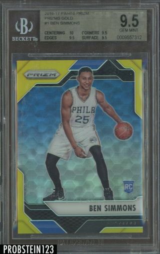 2016 - 17 Panini Prizm Gold 1 Ben Simmons 76ers Rc 5/10 Bgs 9.  5 " Hot Card "