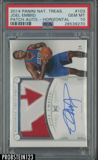 2014 - 15 National Treasures Joel Embiid Rpa Rc Patch Auto /10 Psa 10 Pop 1 Only