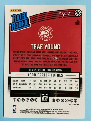 2018 - 19 Donruss Optic : Trae Young Rated Rookie Choice Nebula Prizm Rc 1 of 1 2