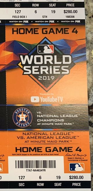 2019 World Series Ticket Stub Game 7 Washington Nationals Vs Astros Champs