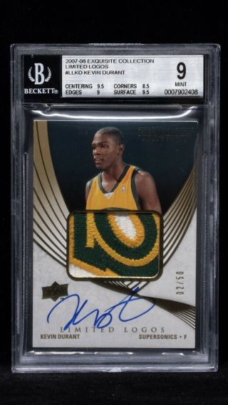 2007 - 08 Ud Exquisite Limited Logos Kevin Durant Rpa Rc Logo Patch Auto /50 Bgs 9
