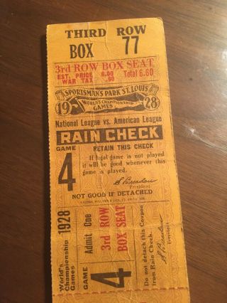1928 World Series Championship Game 4 Ticket Stub Box Seat