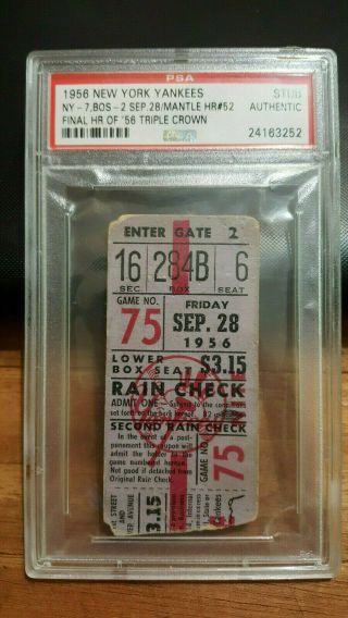 1956 Yankees Red Sox Game Stub Final Hr Of 