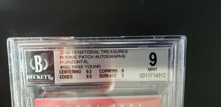 2018 - 19 National Treasures Trae Young Rookie Patch Autograph (RPA) 2/49 BGS 9/10 3