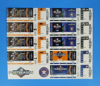 Houston Astros 2019 Alds Alcs Untorn Postseason Season Ticket Stub Sheet.