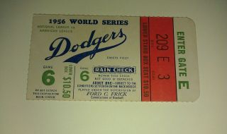 1956 World Series Game 6 Ticket Stub Dodgers Vs Yankees Lower Stand Box Seat