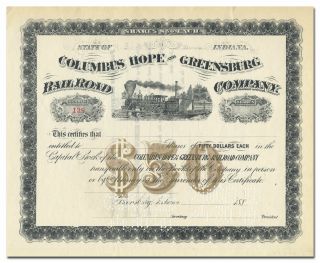 Columbus Hope & Greenburg Railroad Company Stock Certificate