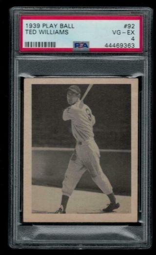 1939 Play Ball 92 Ted Williams Baseball Rookie Card Rc Psa 4 Sharp