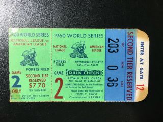 1960 World Series Game 2 Ticket Pirates Yankees Mickey Mantle 2 Hr’s