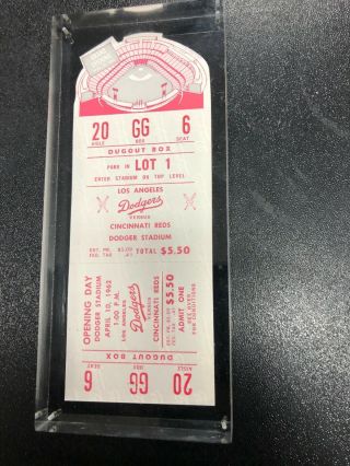 Opening Day Los Angeles Dodger Chavez Ravine Stadium Ticket April 10 1962
