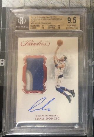 2018 - 19 Panini Flawless Vertical Rookie Patch Auto Luka Doncic /15 Rc Bgs 9.  5/10