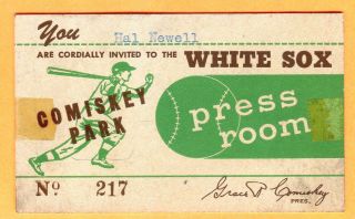 Yankees Mickey Mantle Career Hr 1.  Scarce 1951 White Sox Press Pass/ticket