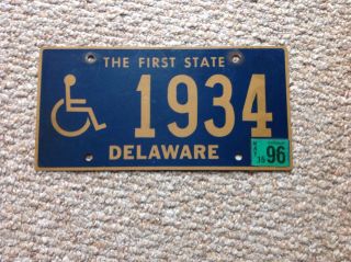 1996 Delaware Handicap License Plate 1934