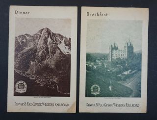 Two Dated 1936 Denver And Rio Grande Western Railroad Menus Breakfast & Dinner