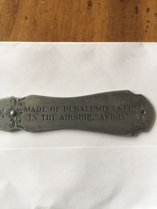 Akron Airship Duralumin Letter Opener Made From Metal From The Blimp