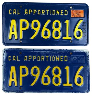 California 1986 Apportioned Truck License Plate Pair Ap96816