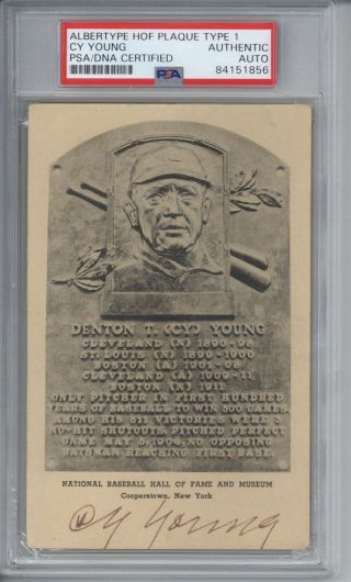 Cy Young Signed Autographed Hof Plaque Type 1 Albertype Psa/dna Authentic