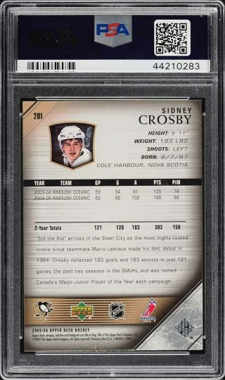 2005 Upper Deck Young Guns Sidney Crosby ROOKIE RC 201 PSA 10 GEM (PWCC) 2
