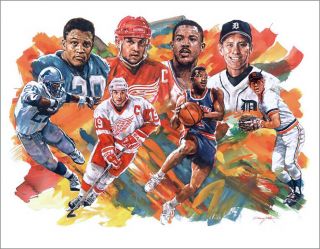Years :) Detroit Sports Lithograph Yzerman,  Sanders,  Trammell,  Dumars