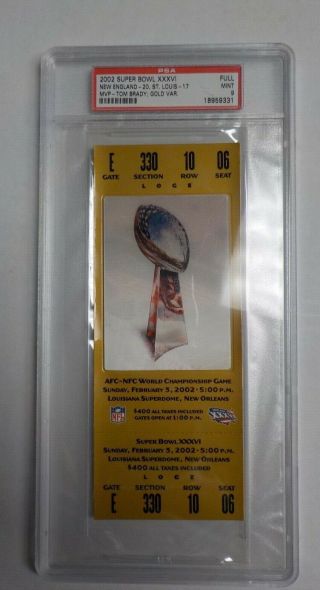 2002 Bowl Xxxvi Patriots Vs Rams Psa 9 Graded Full Ticket Gold Var.  Brady