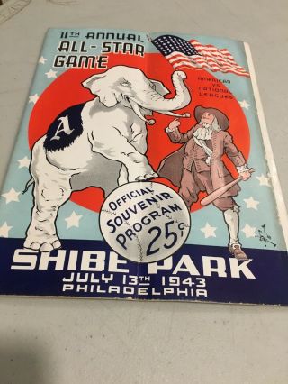 1943 11th Mlb Baseball All Star Game Program Shibe Park Philadelphia A 