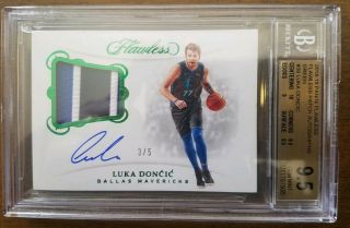 2018 - 19 Panini Flawless Luka Doncic Rookie Green Auto Patch Rc Sp /5 Bgs 9.  5 Hot