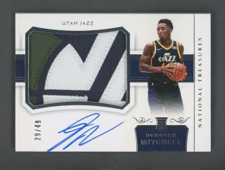 2017 - 18 National Treasures Donovan Mitchell Rpa Rc 3 - Color Logo Patch Auto /49