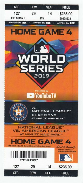2019 World Series Game 7 Full Ticket Nationals @ Astros Clincher 51226