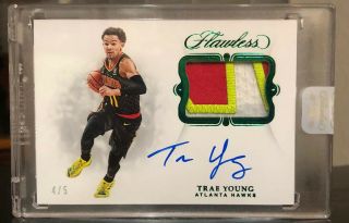 2018 - 19 Flawless Trae Young 4/5 Game Worn Patch Auto 
