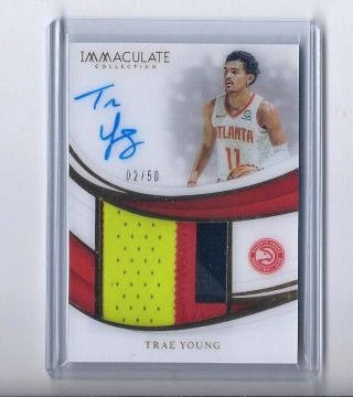 18/19 Immaculate Basketball Trae Young Premium 3clr Patch Auto Rc 2/50 Wow