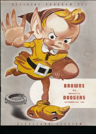 Ex Plus 10/6/1946 Brooklyn Dodgers @ Cleveland Browns Aafc Program 1st Year Aafc