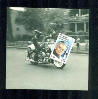 1970s Black & White Photograph Black Stunt Rider On A Harley Davidson