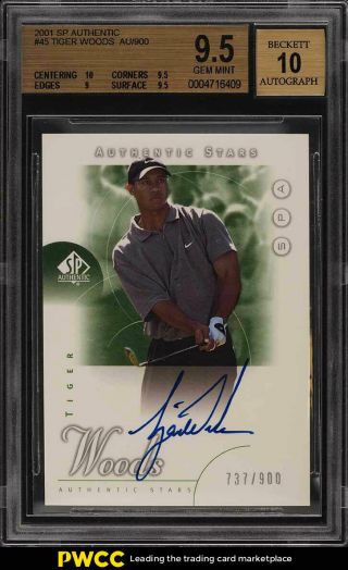 2001 Sp Authentic Golf Tiger Woods Rookie Rc Auto /900 45 Bgs 9.  5 Gem Mt (pwcc)