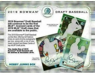 2019 Bowman Draft Baseball Hobby Jumbo 8 Box Case Presell 12/4/19