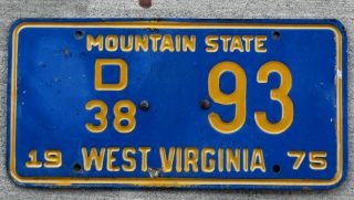1975 Gold Incused On Blue West Virginia Dealer [d 38] License Plate