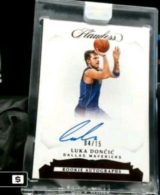 2018 - 19 Flawless Luka Doncic Ruby Rookie Encased Auto Autograph 4/15 Mavs