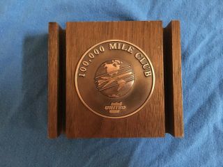 Mid - Century Walnut United Airlines 100,  000 Mile Club Award Vintage Plaque Mcm