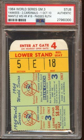 1964 World Series Ticket Stub Cardinals At York Yankees Game 3 Psa Authentic
