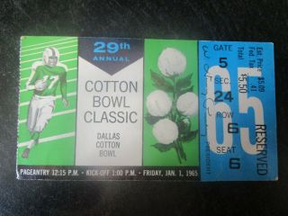 1965 Cotton Bowl Nebraska Cornhuskers V Arkansas Razorbacks Football Ticket Stub