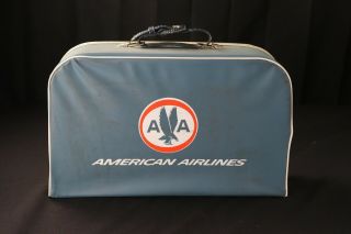 Vtg American Airlines Vinyl Travel Suitcase Case Carry On Bag Tote