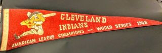 1948 Cleveland Indians World Series A.  L.  Champs Pennant 3/4 Size,  Satchel Paige
